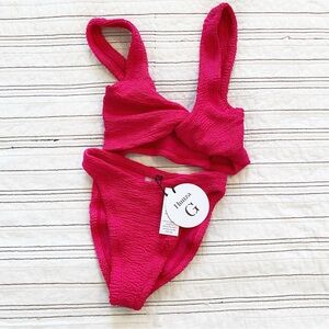 Hunza G Raspberry Pink Juno Crinkle Twist
Two-Piece Bikini Swimsuit